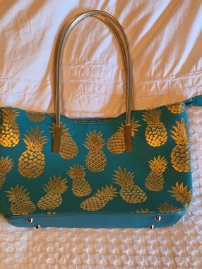 Cowgirl Trendy Pineapple Print Teal Tote Bag